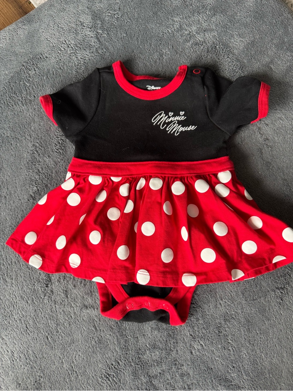 Disney Black & Red Minnie Mouse Polka Dot Skirt Onesie